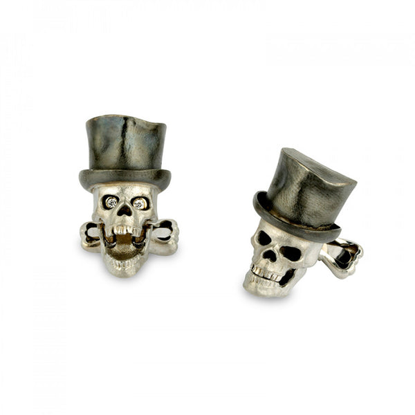 deakin & francis 18ct White Gold Skull Cufflinks with Top Hat