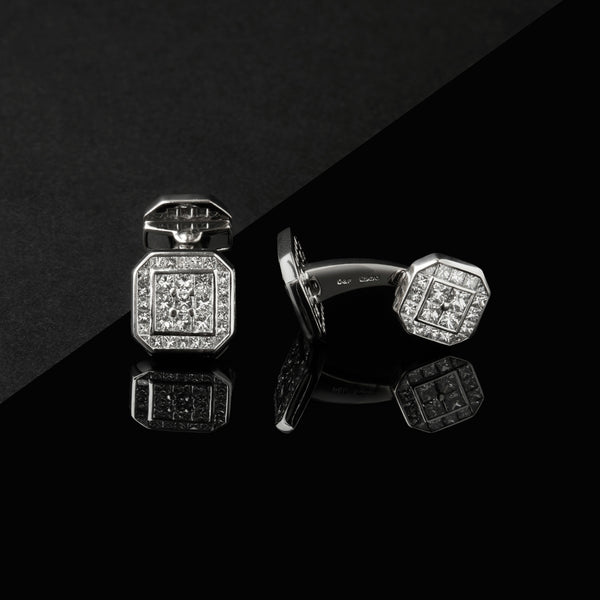 Deakin & Francis 18ct White Gold Square Cufflinks With Diamonds