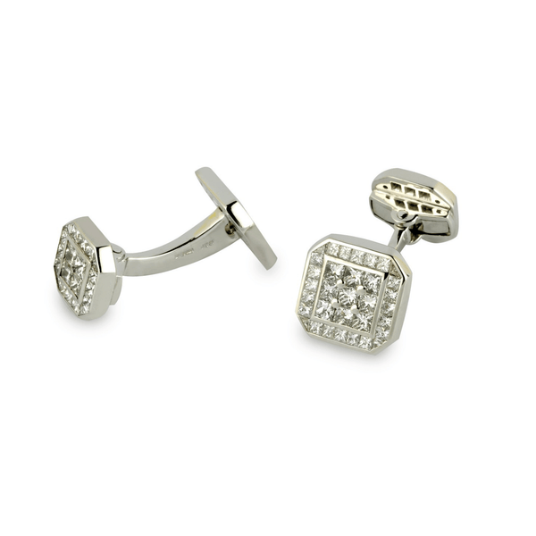 deakin & francis 18ct White Gold Square Cufflinks with Diamonds