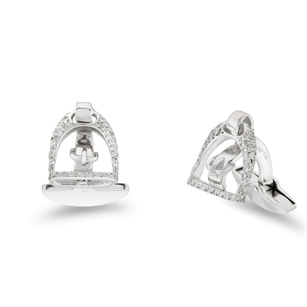 deakin & francis 18ct White Gold Stirrup Cufflinks With Pav Diamond Border