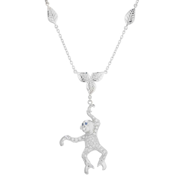 deakin & francis 18ct White Gold Swinging Diamond Monkey Necklace