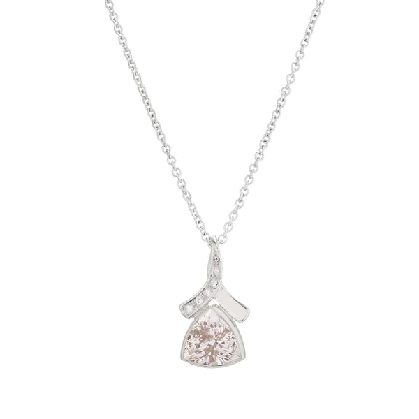 deakin & francis 18ct White Gold Trilliant Cut Pink Morganite And Diamond Pendant