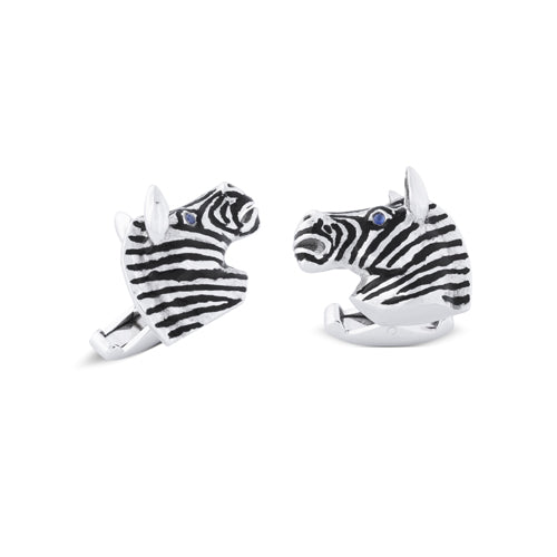 deakin & francis 18ct White Gold Zebra Head Cufflinks With Sapphire Eyes