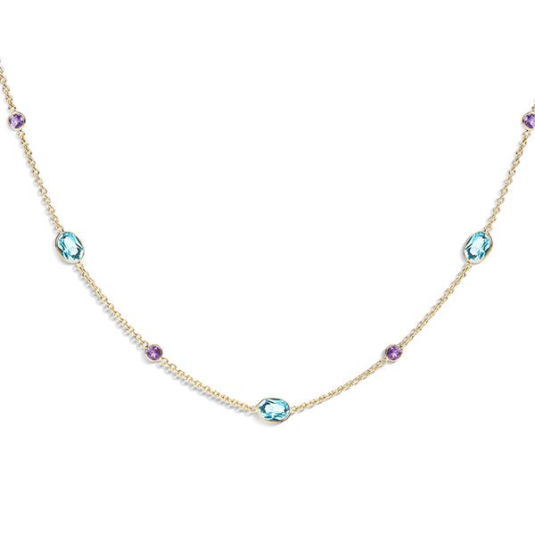 deakin & francis 18ct Yellow Gold Amethyst and Blue Topaz Necklace