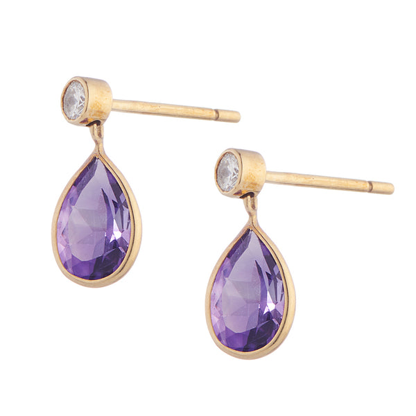 Deakin & Francis 18ct Yellow Gold Amethyst And Diamond Drop Earrings