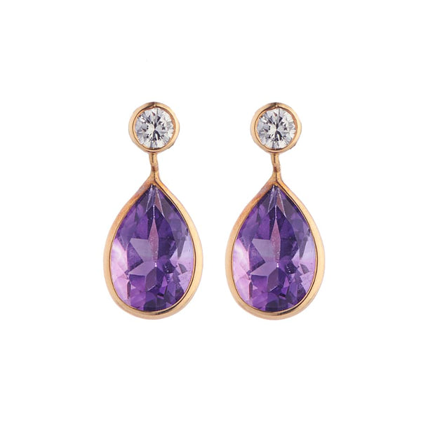 deakin & francis 18ct Yellow Gold Amethyst and Diamond Drop Earrings