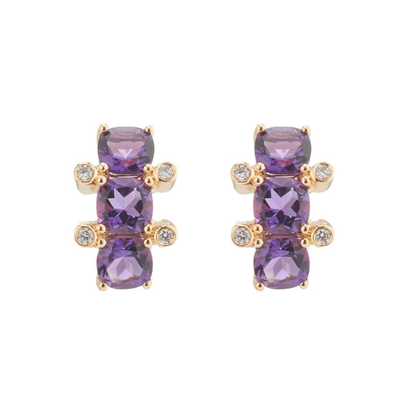 deakin & francis 18ct Yellow Gold Amethyst And Diamond Half Hoop Earrings