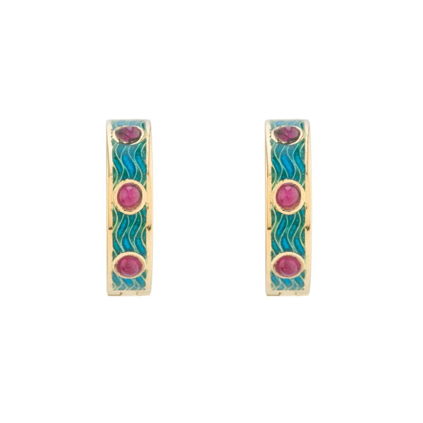 deakin & francis 18ct Yellow Gold Blue Enamel And Ruby Hoop Earrings