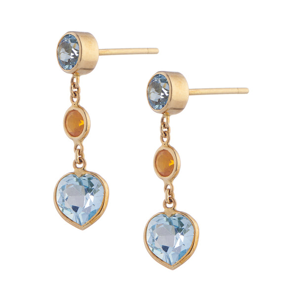 Deakin & Francis 18ct Yellow Gold Blue Topaz And Fire Opal Drop Earrings