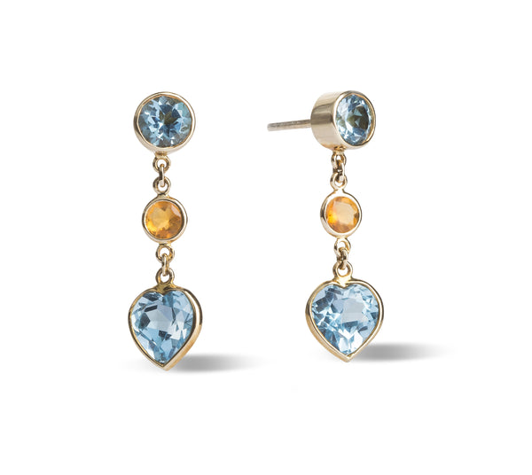 Deakin & Francis 18ct Yellow Gold Blue Topaz And Fire Opal Drop Earrings