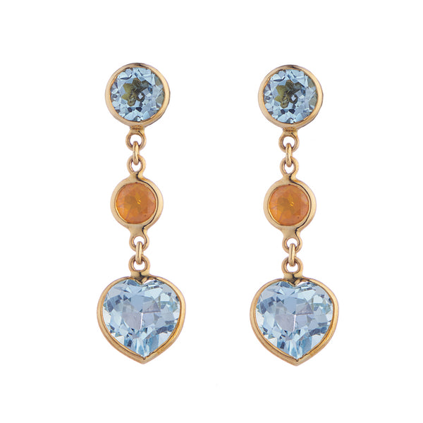 deakin & francis 18ct Yellow Gold Blue Topaz And Fire Opal Drop Earrings