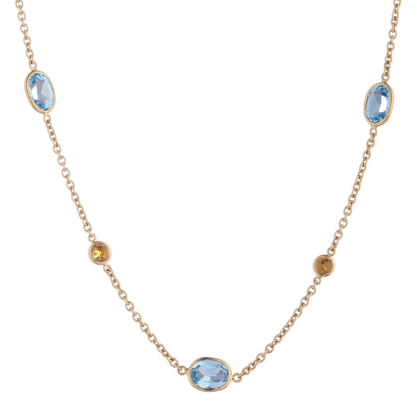 Deakin & Francis 18ct Yellow Gold Blue Topaz And Fire Opal Necklace