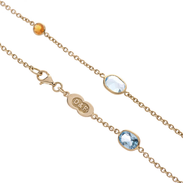 Deakin & Francis 18ct Yellow Gold Blue Topaz And Fire Opal Necklace