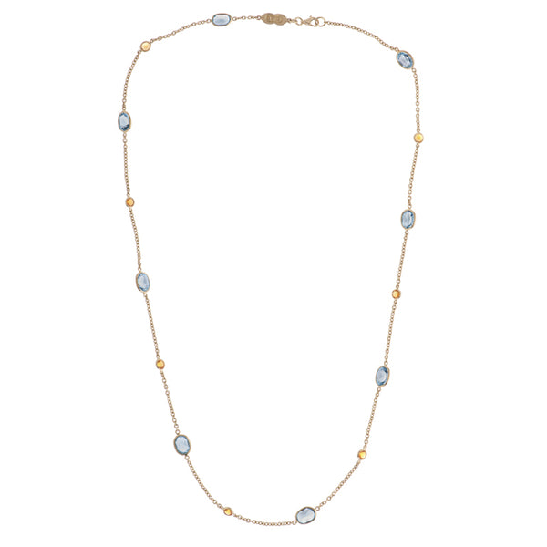 deakin & francis 18ct Yellow Gold Blue Topaz and Fire Opal Necklace