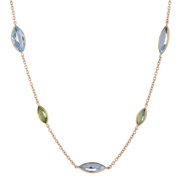 Deakin & Francis 18ct Yellow Gold Blue Topaz And Peridot Spectacle Necklace