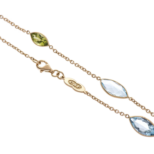 Deakin & Francis 18ct Yellow Gold Blue Topaz And Peridot Spectacle Necklace
