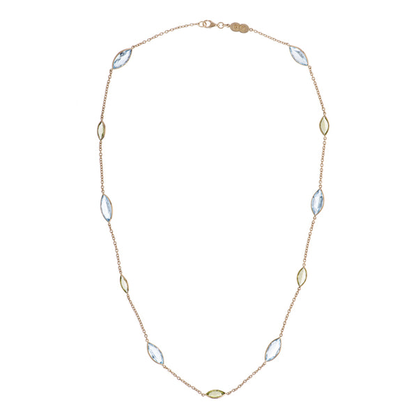 deakin & francis 18ct Yellow Gold Blue Topaz And Peridot Spectacle Necklace