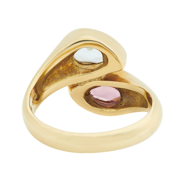 Deakin & Francis 18ct Yellow Gold Blue Topaz And Pink Tourmaline Ring