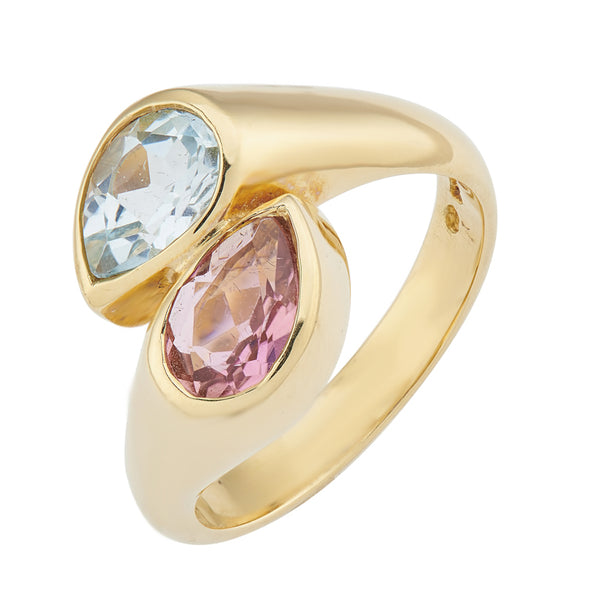 deakin & francis 18ct Yellow Gold Blue Topaz And Pink Tourmaline Ring