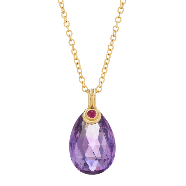 deakin & francis 18ct Yellow Gold Briolette Amethyst With Cabochon Ruby Necklace