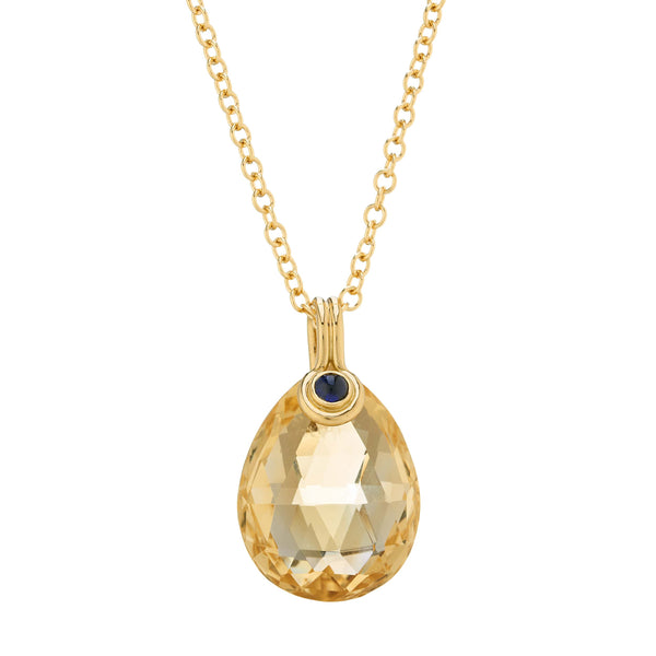 deakin & francis 18ct Yellow Gold Briolette Citrine With Cabochon Sapphire Pendant
