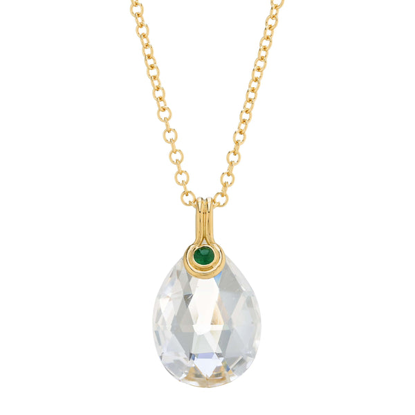 deakin & francis 18ct Yellow Gold Briolette Crystal With Cabochon Emerald Pendant