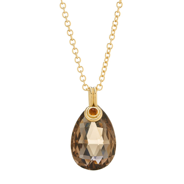 deakin & francis 18ct Yellow Gold Briolette Smokey Quartz With Cabochon Citrine Pendant