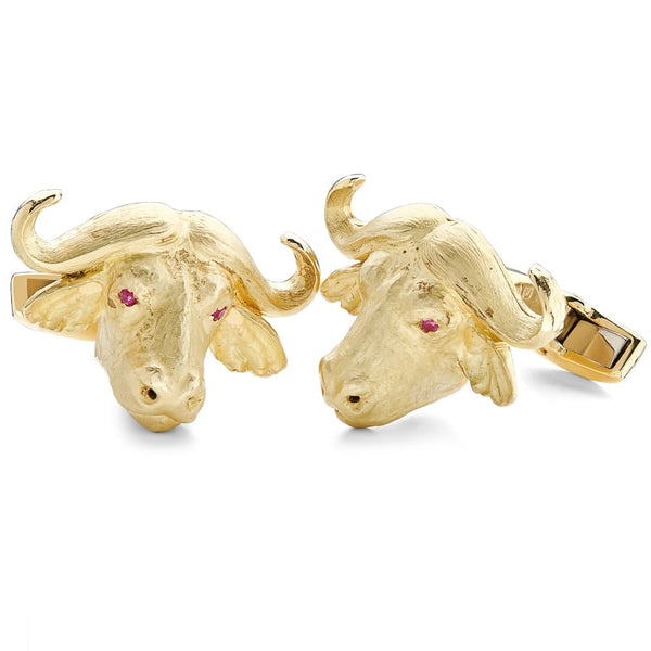 Deakin & Francis 18ct Yellow Gold Buffalo Head Cufflinks With Ruby Eyes
