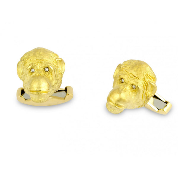 deakin & francis 18ct Yellow Gold Chimpanzee Cufflinks with Diamond Eyes