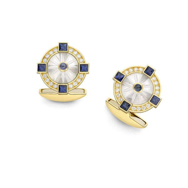 deakin & francis 18ct Yellow Gold Crystal Cufflinks With Sapphire and Diamond