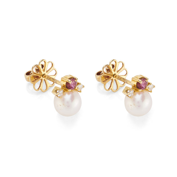 Deakin & Francis 18ct Yellow Gold Cultured Pearl Ruby And Diamond Earrings