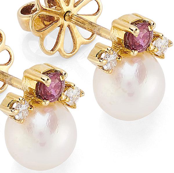 Deakin & Francis 18ct Yellow Gold Cultured Pearl Ruby And Diamond Earrings