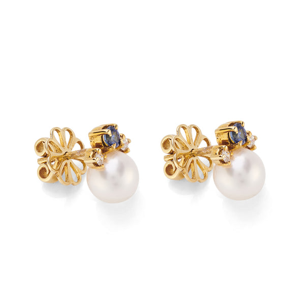 Deakin & Francis 18ct Yellow Gold Cultured Pearl Sapphire And Diamond Earrings