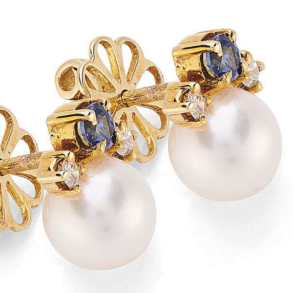 Deakin & Francis 18ct Yellow Gold Cultured Pearl Sapphire And Diamond Earrings
