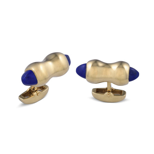 deakin & francis 18ct Yellow Gold Curved Dumbbell Cufflinks With Lapis Lazuli Ends