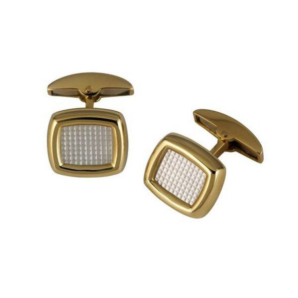 deakin & francis 18ct Yellow Gold Cushion Cufflinks with Mother-of-Pearl