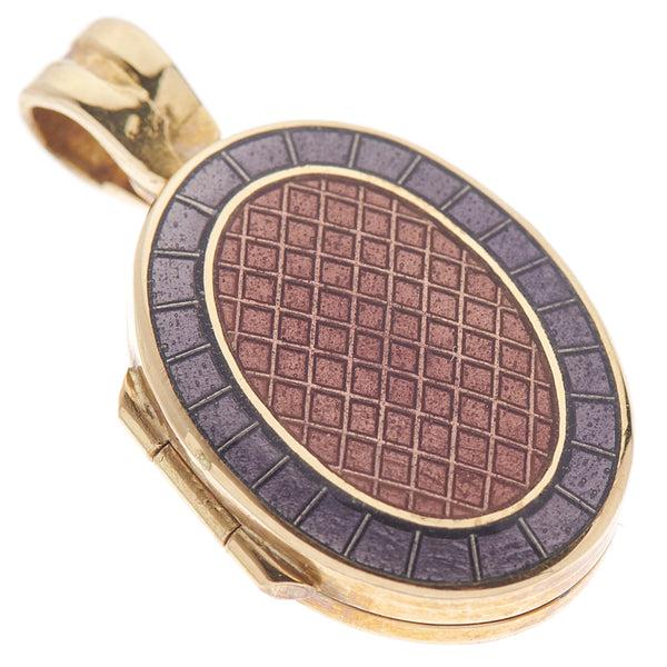 Deakin & Francis 18ct Yellow Gold Dark Pink And Mauve Enamel Locket