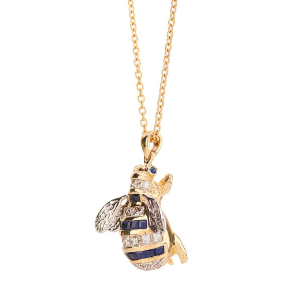 Deakin & Francis 18ct Yellow Gold Diamond And Sapphire Bumble Bee Pendant