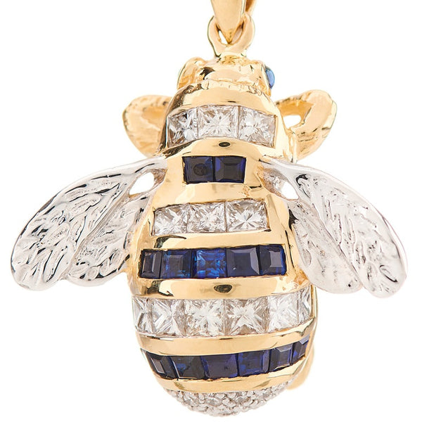 Deakin & Francis 18ct Yellow Gold Diamond And Sapphire Bumble Bee Pendant