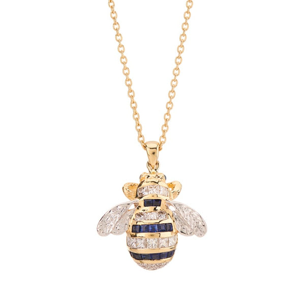 deakin & francis 18ct Yellow Gold Diamond And Sapphire Bumble Bee Pendant