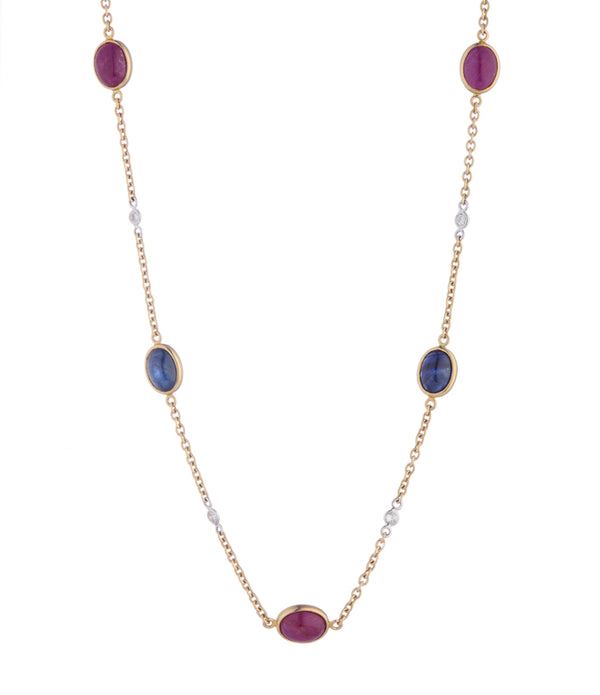 Deakin & Francis 18ct Yellow Gold Diamond Ruby And Sapphire Necklace