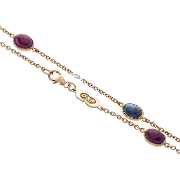 Deakin & Francis 18ct Yellow Gold Diamond Ruby And Sapphire Necklace