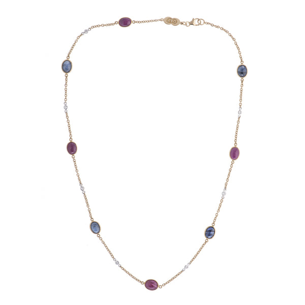 deakin & francis 18ct Yellow Gold Diamond Ruby and Sapphire Necklace