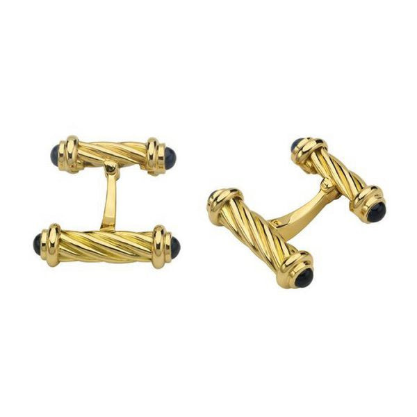deakin & francis 18ct Yellow Gold Fancy Bar Cufflinks with Sapphire Ends deakin & francis 18ct Yellow Gold Fancy Bar Cufflinks with Sapphire Ends