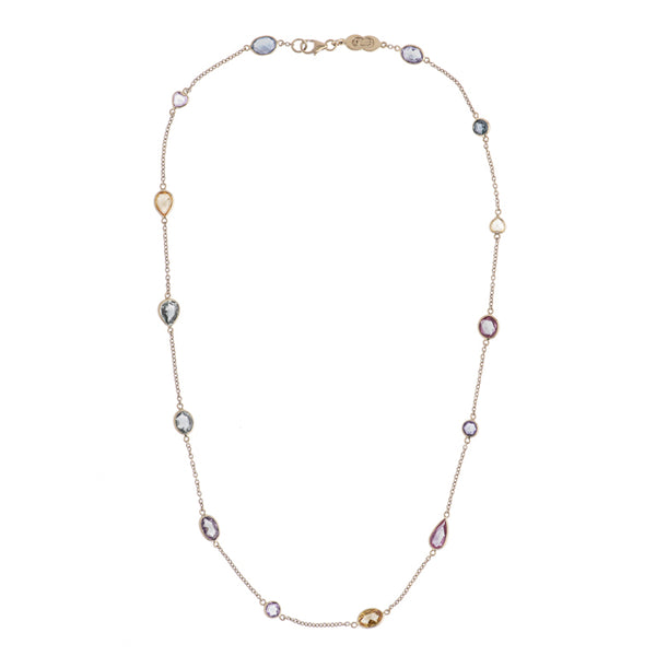 Deakin & Francis 18ct Yellow Gold Fancy Colour And Fancy Shape Sapphire Spectacle Necklace