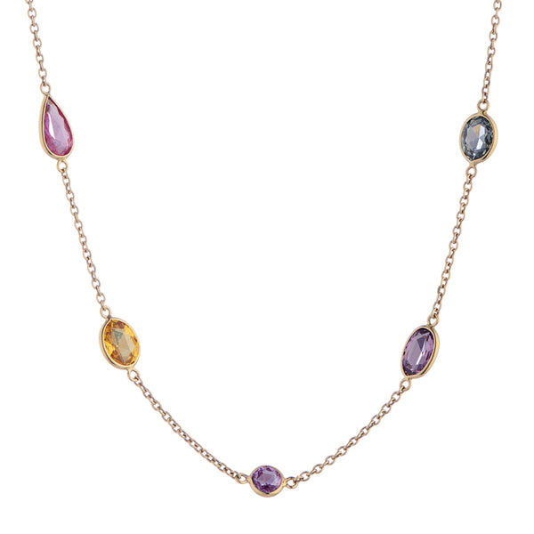 deakin & francis 18ct Yellow Gold Fancy Colour And Fancy Shape Sapphire Spectacle Necklace