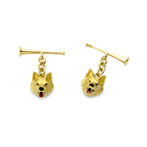 deakin & francis 18ct Yellow Gold Fox Head Chain Cufflinks With Hunting Horn