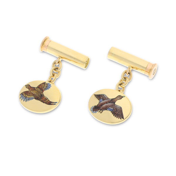 deakin & francis 18ct Yellow Gold Hand-Painted Flying Bird Cufflinks With Cartridge Fittings