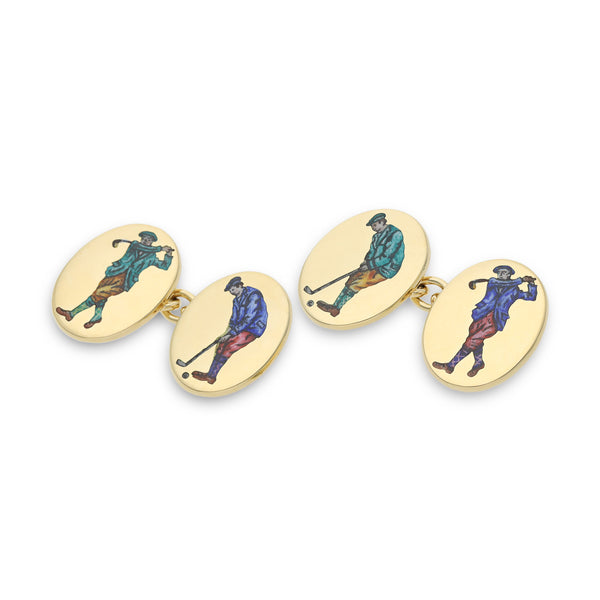 deakin & francis 18ct Yellow Gold Hand-Painted Golfer Cufflinks
