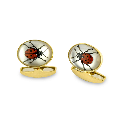 deakin & francis 18ct Yellow Gold Hand-Painted Rock Crystal Ladybird Cufflinks